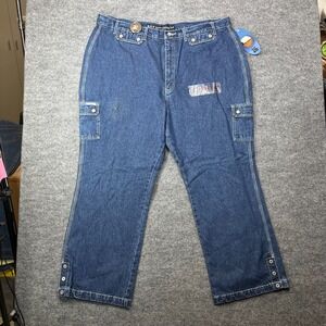 R.V.T Serve Piping Hot Jeans Womens Blue Denim Cargo Pockets Slim Straight 44X30